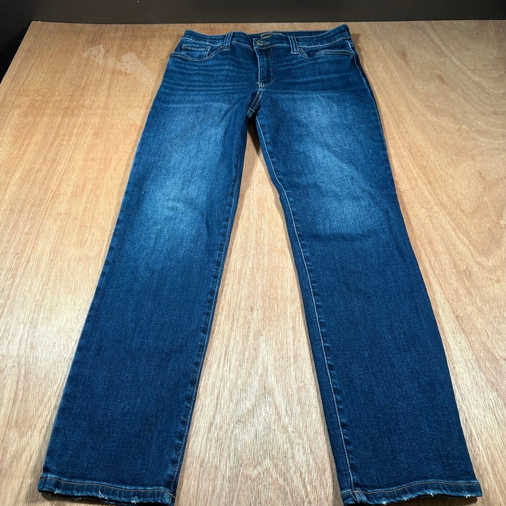 Kut from the Kloth Straight Leg Jeans Womens Sz 10 Blue Denim Stretch Hem Fray